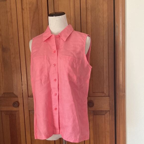 Liz Claiborne Pink Irish Linen Buttondown Sleeveless Blouse, Size M - Picture 6 of 9
